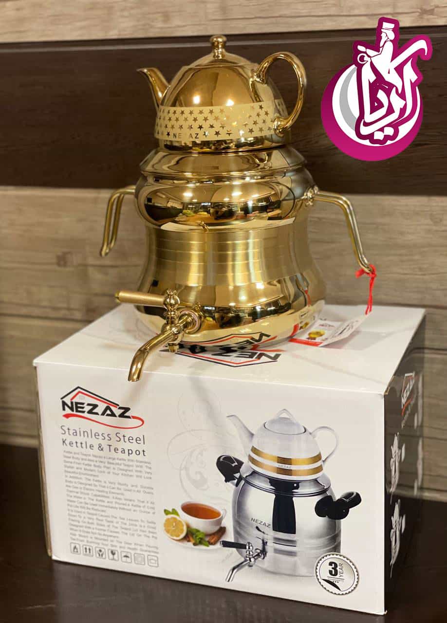 کتری قوری نزار کد 3035 با رنگ طلایی