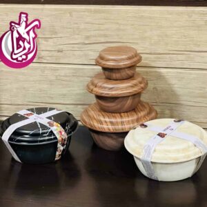 فروش عمده کاسه درب دار طرح چوب evlein